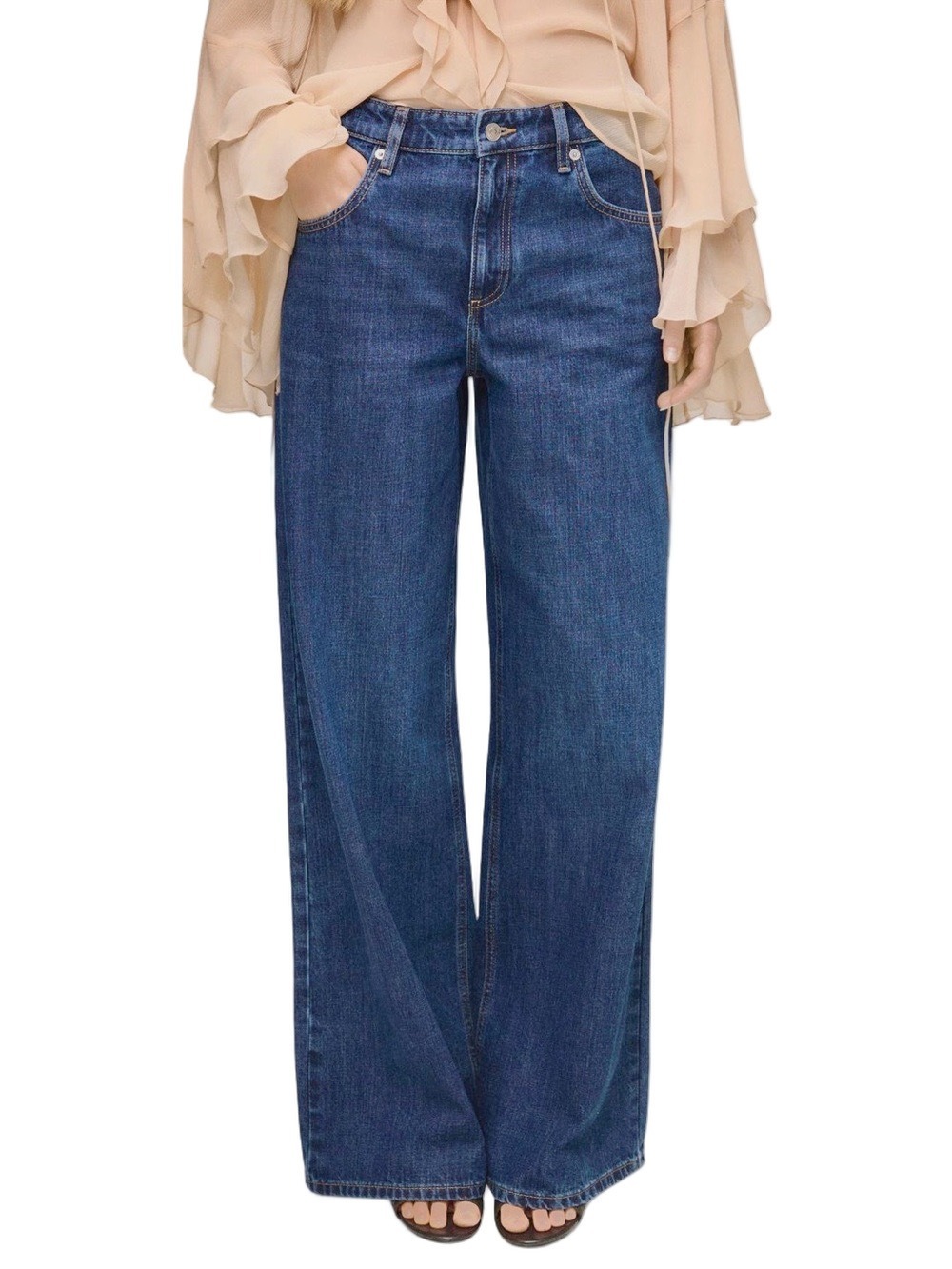 MNG Wide-Leg Low-waist Jeans in Deep Blue, Size 10 - Picture 1 of 10